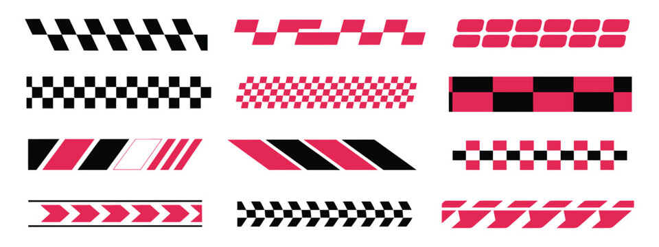 Racing car stripes set, sport racing stripes, checkered flag, motocross labels, dynamic lines, motorsport graphics, racing stripe speed, sport decals, speed and drift decal for car, bike, and truck,
