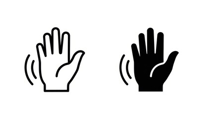 Obraz premium Minimalist black and white waving hand icons with motion lines