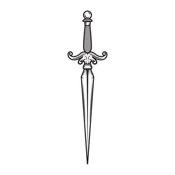 vintage dagger vector illustration featuring an ornate hilt and sharp blade, perfect for heraldic designs, tattoo inspiration, or historical-themed graphics