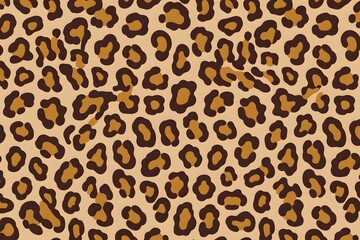Leopard print fabric with brown yellow and black spots on beige background