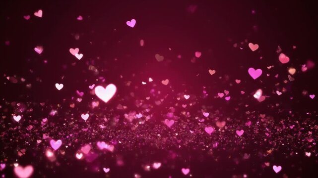Romantic floating pink hearts on dark background　暗い背景に舞い上がるロマンチックなピンクのハート　フルHD　動画
