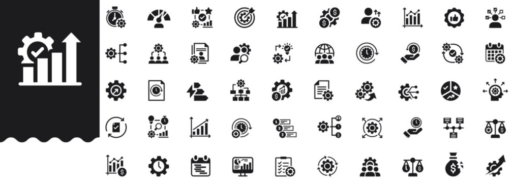 Efficiency Icons set vector illustration with collection of multitasking, best practice, cost efficiency, process improvement, quality control, throughput, productivity, streaming, resource management