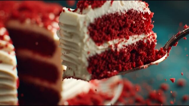 Delicious red velvet cake slice dessert.