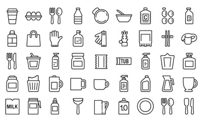 Plastic product icon set. Editable line icons. Vector illustration.
