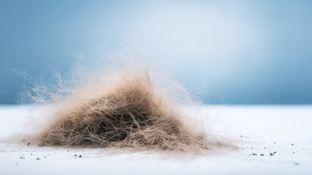 Dust and pet hair accumulating on a surface, signifying household dirt, allergens, and the need for cleaning or vacuuming