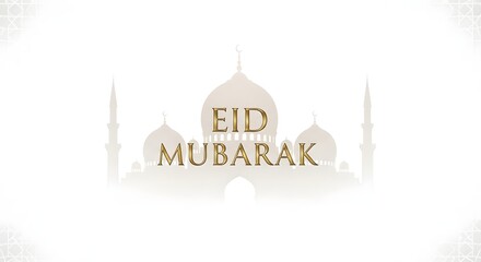 Eid mubarak greeting card with mosque silhouette