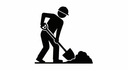 Construction worker digging with shovel icon silhouette. © Adol