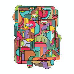 Cubism style abstract face design vector and illustration