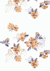  flowers and green leaves placed in different directions on a white background