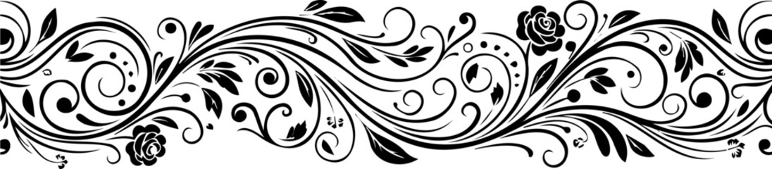Obraz premium A beautiful black and white floral border design with swirling vines and leaves