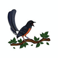 Stone magpie bird vector stepping on a tree branch illustration