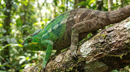 Chameleon lizard reptile green brown forest branch nature chameleon lizard reptile green brown forest branch nature wildlife closeup detail calm