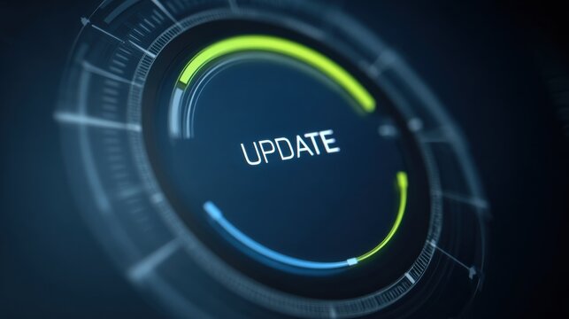 Software update process is paused, displaying status text and progress bar against a matte dark blue background with indicators
