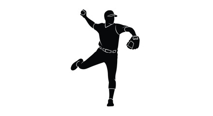 Obraz premium Silhouette of a baseball player in mid pitching motion black and white