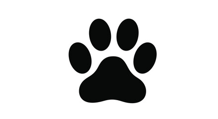 A simple black paw print illustration on a white background