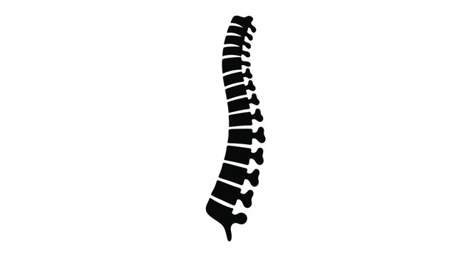 A black silhouette of a human spine side view showing vertebral structure