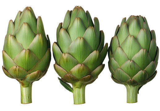 Fresh Artichokes Displayed on White Background, PNG with transparency
