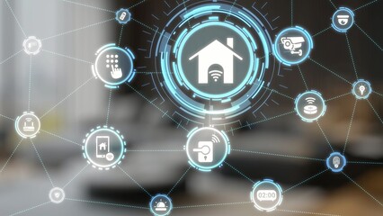 Fototapeta premium Concept of smart home automation enhances modern living. This innovative smart home system provides security, convenience, and control for a connected lifestyle. Gist