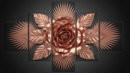Copper Rose Art Piece with Leaves