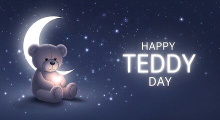 Fototapeta premium Teddy bear on moon happy teddy day starry night