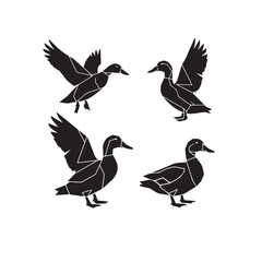 Obraz premium Geometric Duck Vector Silhouette Black and WhiteMinimalist Duck Illustration Set VectorAbstract Duck Shape Black White Vector
