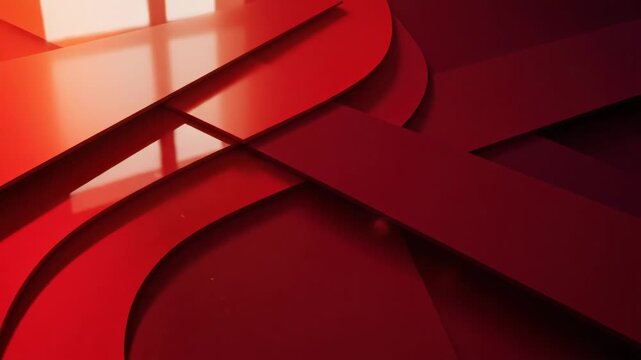 Abstract red geometric shapes with curved and angular forms and metallic sheen 4k video