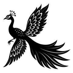 Black peacock in flight