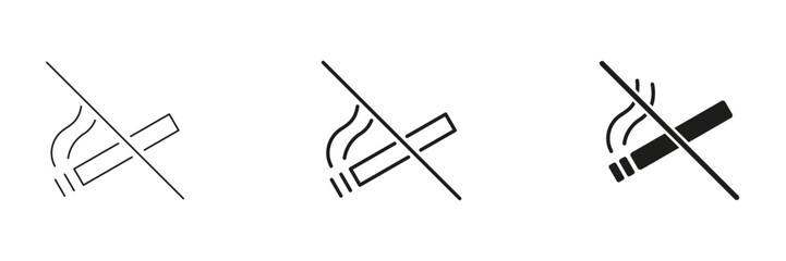 No Smoking Sign Line And Solid Icon Set. Smoking Prohibition, Health Awareness, And Tobacco-Free Zone Outline And Silhouette Symbol Collection. Public Health Promotion. Isolated Vector Illustration