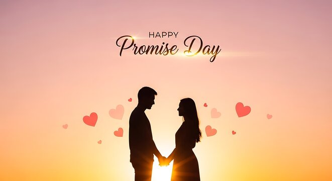 Happy promise day couple silhouette at sunset