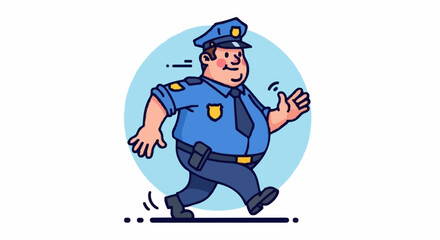 Cartoon Police Officer Running Uniform Hat Badge Duty.