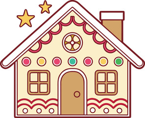 Naklejka premium Gingerbread House Christmas Illustration. Cute Gingerbread House Holiday Design. Gingerbread House Winter Illustration. Christmas Gingerbread House Design. Festive Gingerbread House Illustration