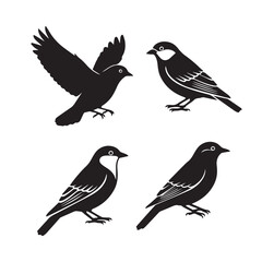 Obraz premium Birds Icons Vector Silhouette Black and WhiteMinimal Bird Logo Illustration Set VectorAbstract Bird Icon Black White Vector