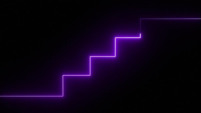 Glowing neon purple increase business graph chart animation on black background ideal for interest rate, finance, growth.