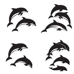 Fototapeta premium Dolphin Vector Silhouette Black and WhiteMinimal Dolphin Illustration Set VectorAbstract Dolphin Shape Black White Vector