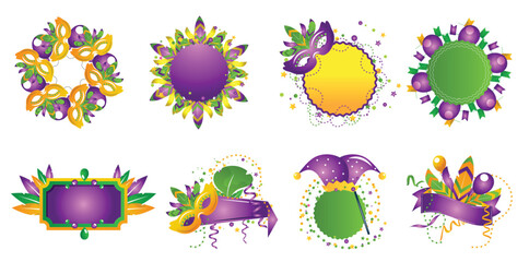Mardi Gras carnival badges and frames vector set © Anna