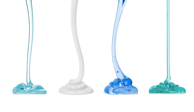 Set of squeezed transparent gels and cream on a white background