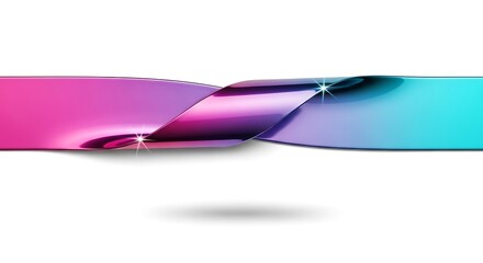 Glossy pink and cyan ribbon wave on white abstract background