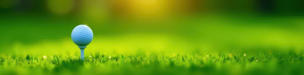 Obraz premium Golf tee firmly planted, white ball poised on top, lush grass surrounds, leisure, close-up, vibrant