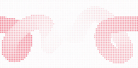 Fototapeta premium Red star shapes on white dot background, Red star dot abstract pattern
