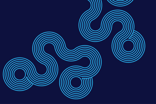 Abstract digital background featuring neon blue parallel flowing lines forming curved geometric loops on a dark navy background