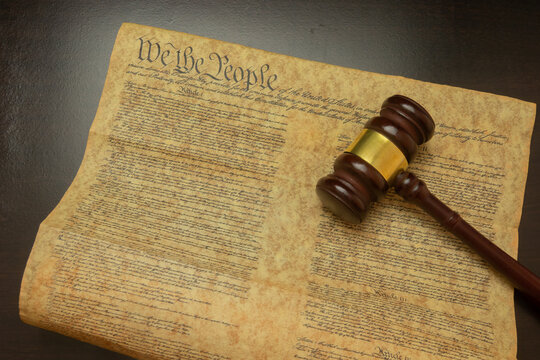 US Constitution and Judicial Gavel Representing American Law and Justice System