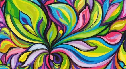 Vibrant colorful abstract swirling organic shapes and lines painting