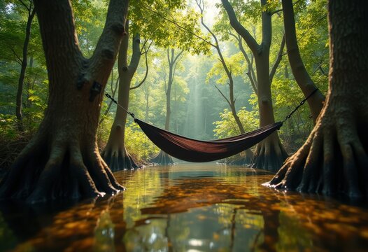 Elevated Hammock Retreat Among Swamp Trees Revealing Unique Aquatic Habitat Serenity