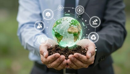 businessman holding a green globe