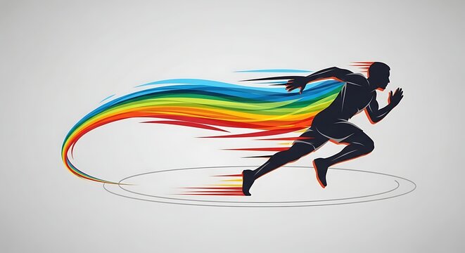 Dynamic runner with rainbow trail in motion