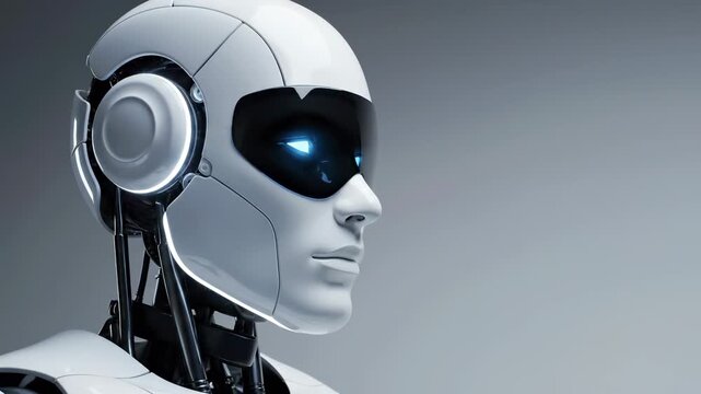 Futuristic robot with sleek white design and black visor