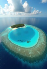 Glistening Atoll Surrounded by Crystal Clear Lagoon Water with Coral Surrounds and Tropical Vibes