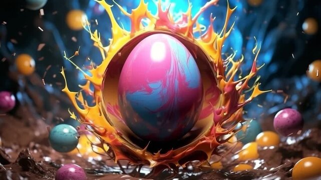 Holiday Easter with bright eggs are main accessory at background