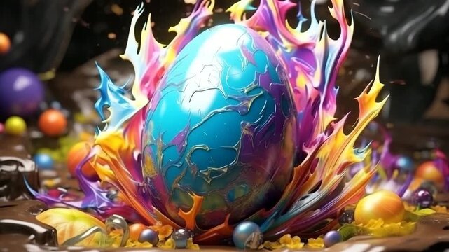 Holiday Easter with bright eggs are main accessory at background
