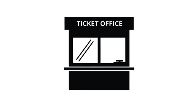Simple black and white icon depicting a ticket office window